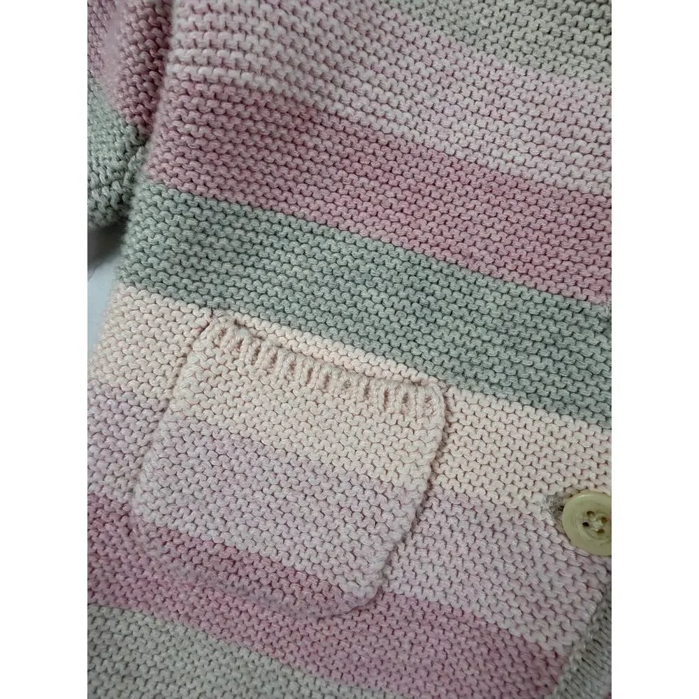 Baby Gap Pastel Striped Bear Ear Hooded Knit Cardigan 12–18 Months